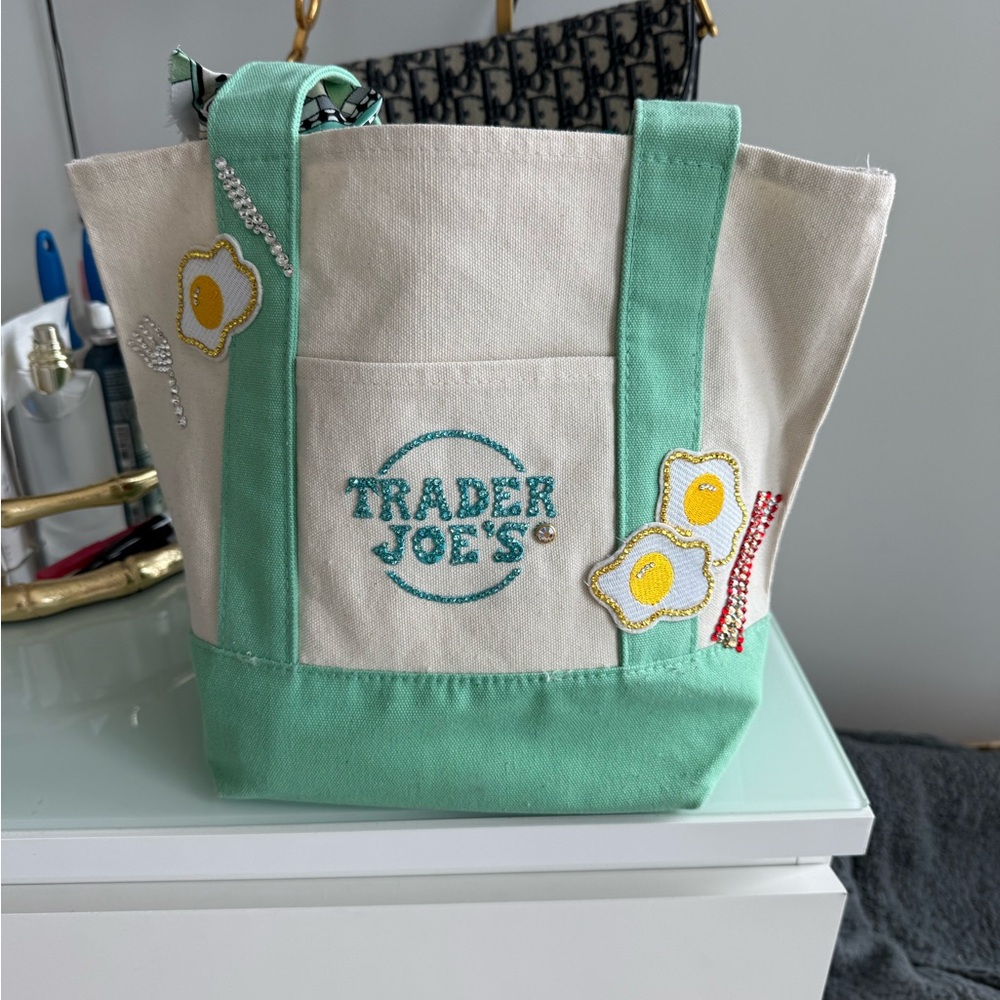 Trader Joe's Mint Green with Rhinestone / Crystal Patches - Picture 2 of 6